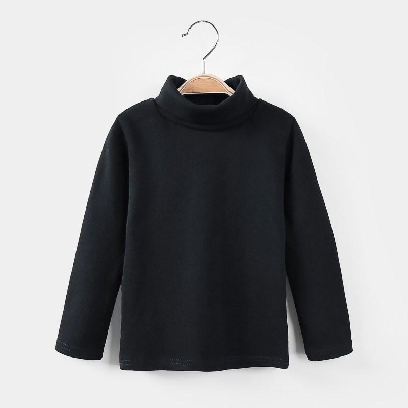 Ping Fun Meisjes Onderkant Shirt Halfhoge Kraag Pullover Tops Kinderen Effen Kleur Shirt 150 zwart