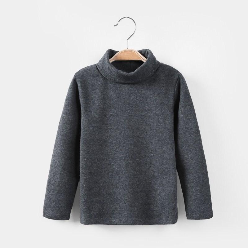 Ping Fun Meisjes Onderkant Shirt Halfhoge Kraag Pullover Tops Kinderen Effen Kleur Shirt 130 donkergrijze kleur