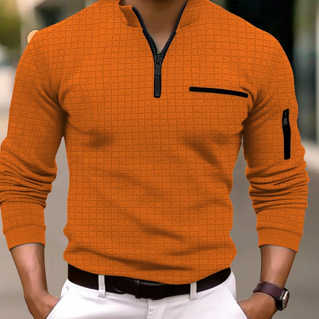 Lucky Black Cat Heren Lente en Herfst Mode Casual T-shirt Heren Checkerboard Geruit Shirt Arm Rits Sport Shirt 3XL oranje