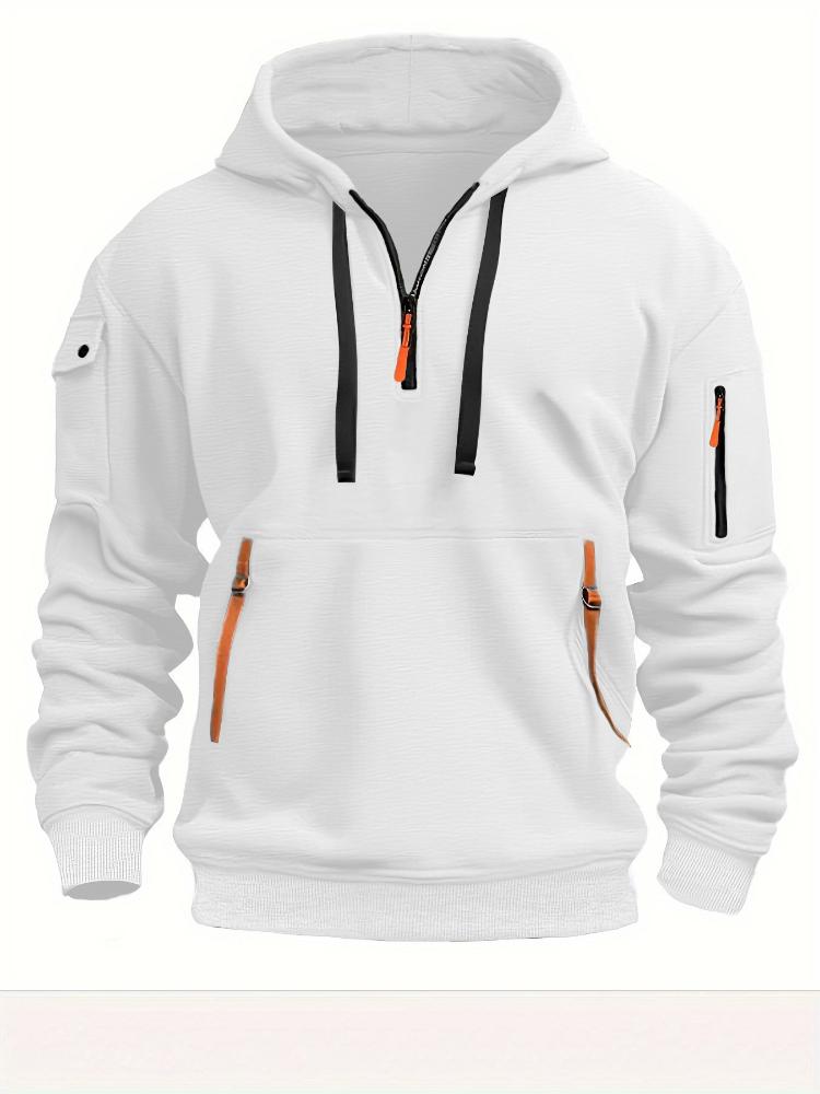 Cloudy and sunny days Men's Sporty Casual Hooded Sweatshirt - Ribbed Cuffs & Hem,  Machine Washable, Solid Color for Hiking & Outdoor Activities L wit