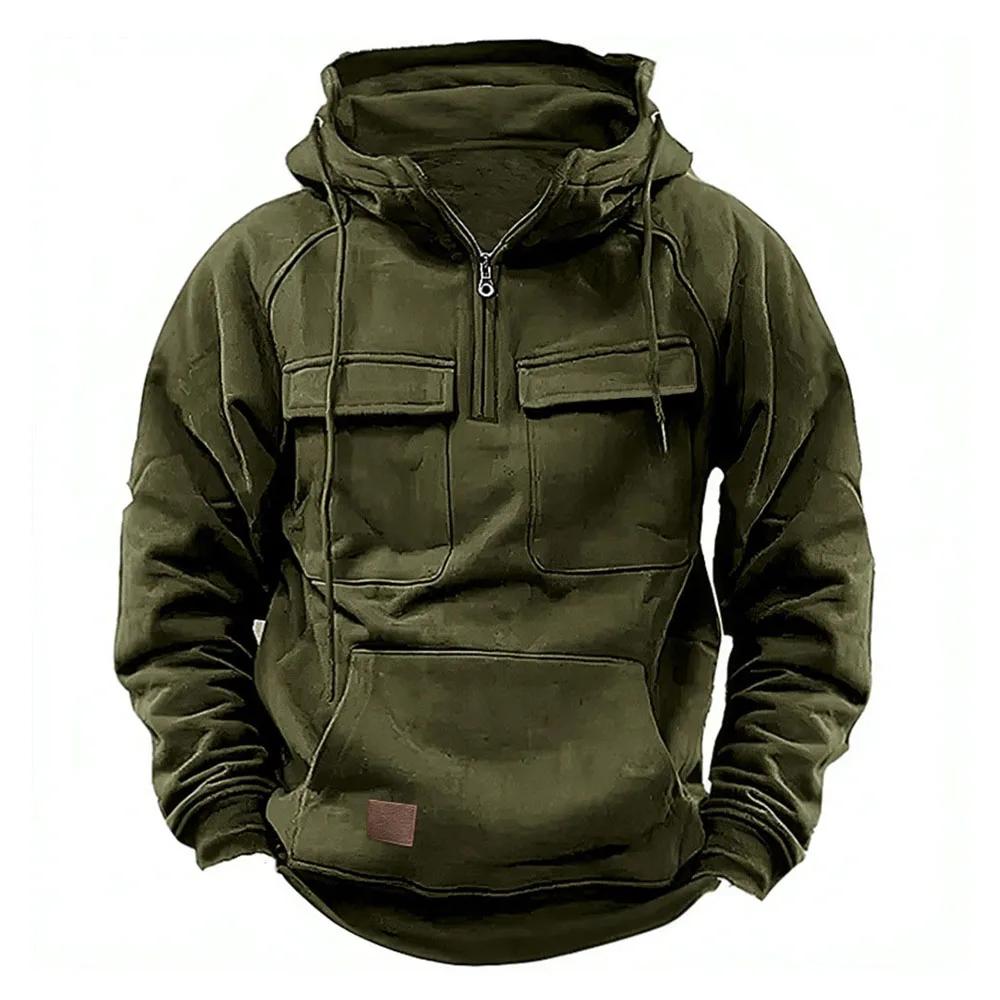 LAKER CC Half rits heren tactische hoodies effen militaire sweatshirts meerdere zakken heren capuchon jassen dikke outdoor polar XXXL