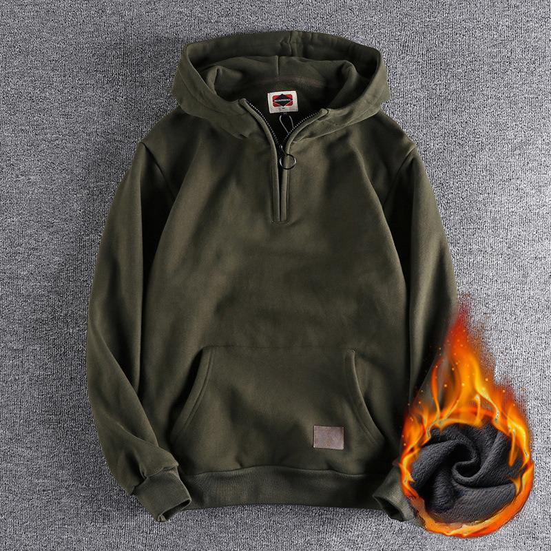 LAKER CC Casual sweatshirt heren verdikt sweatshirt effen kleur herfst winter hoodie losse sport met ritssluiting elastische zak warm stijlvol 3XL 78-88kg