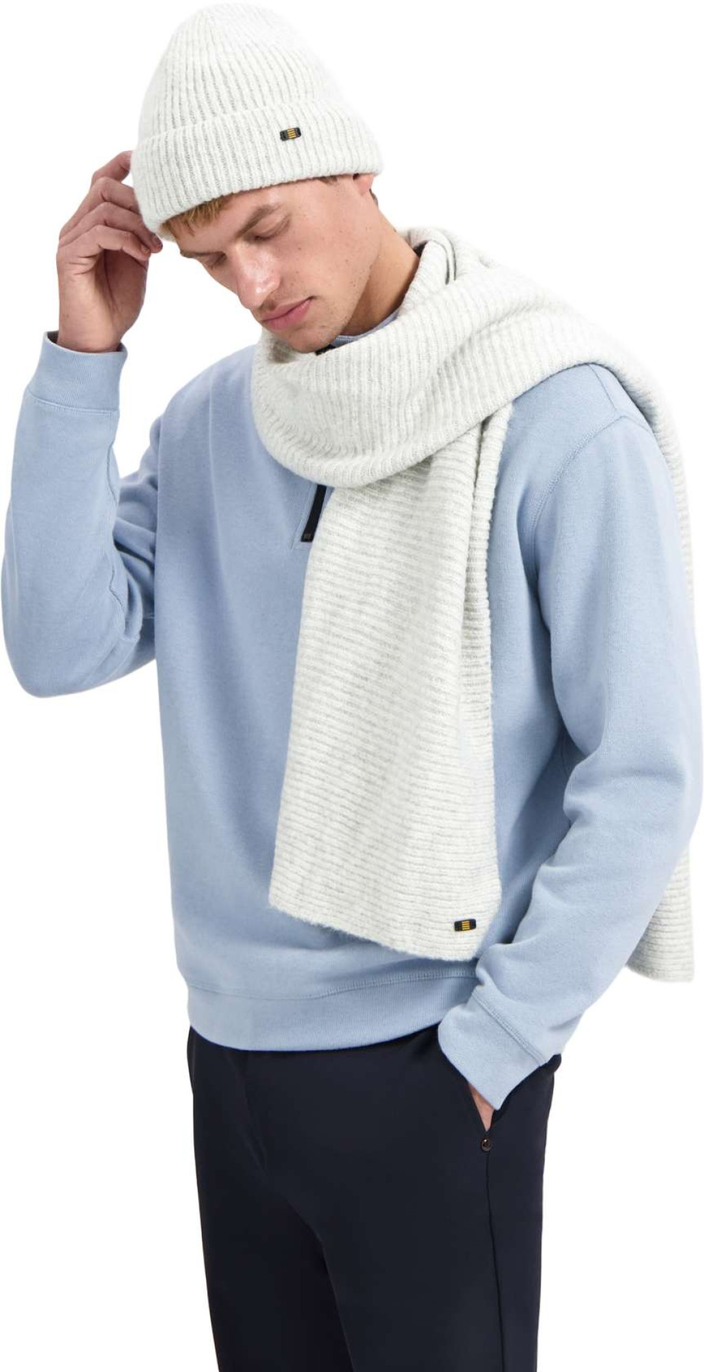 No Excess Beenie + scarf rib knit set grey melange