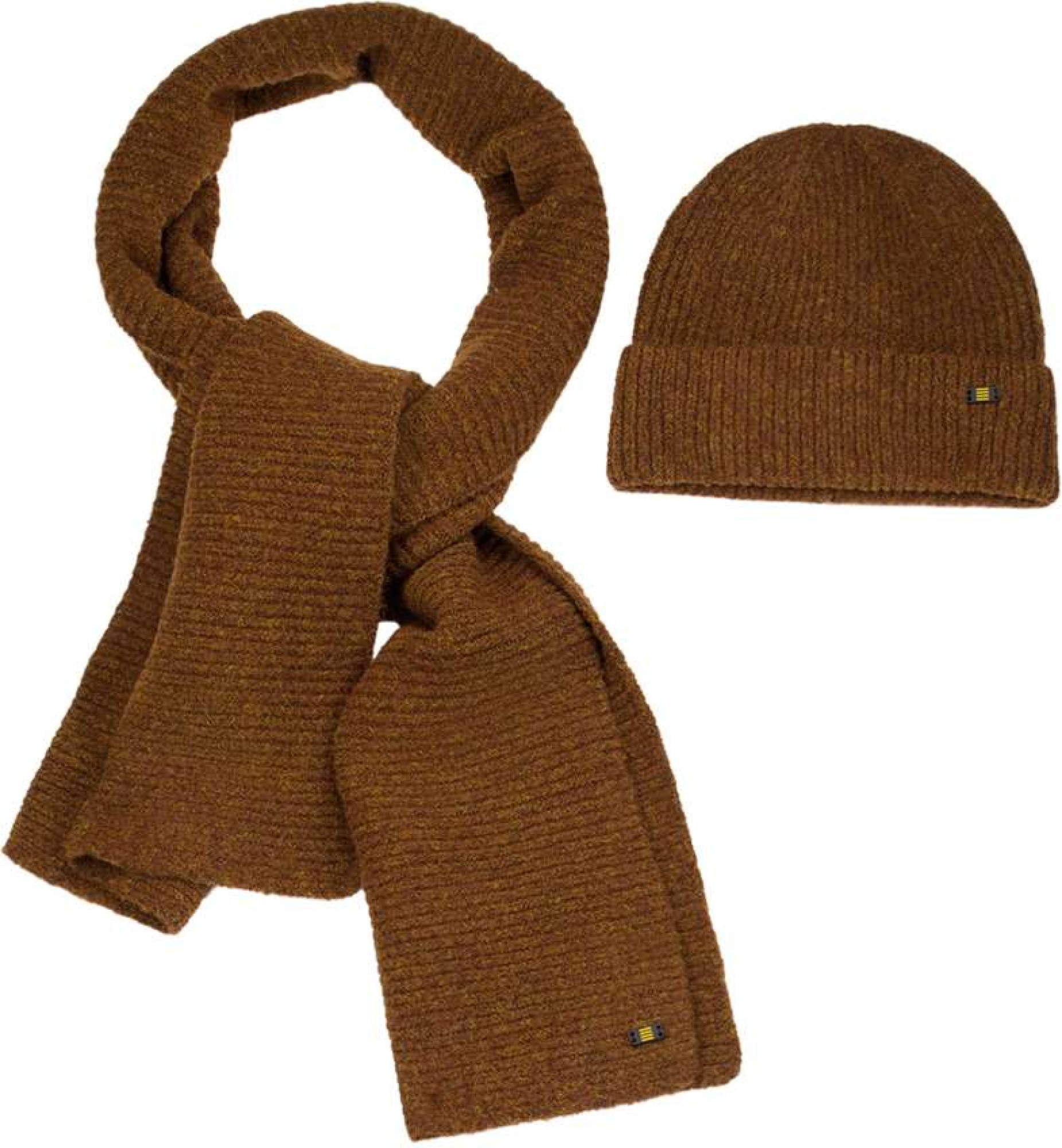 No Excess Beenie + scarf rib knit set terra