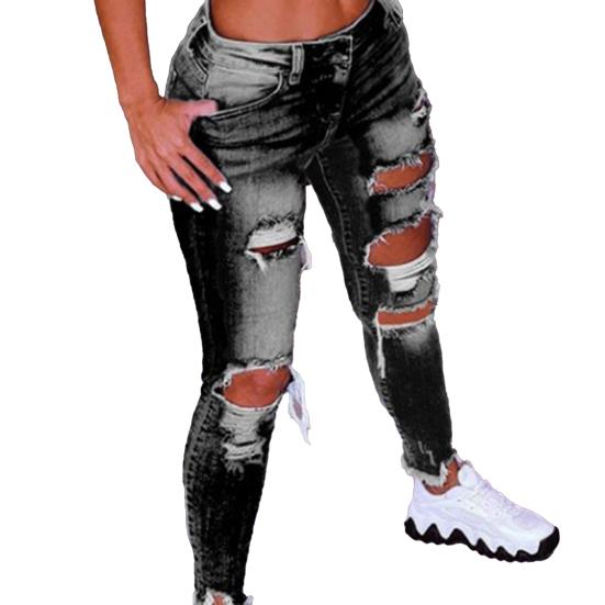 EG41NB Denim jeans Zakken Huidvriendelijke broek Gescheurde gaten Zakken Kokerbroek voor op reis M zwart