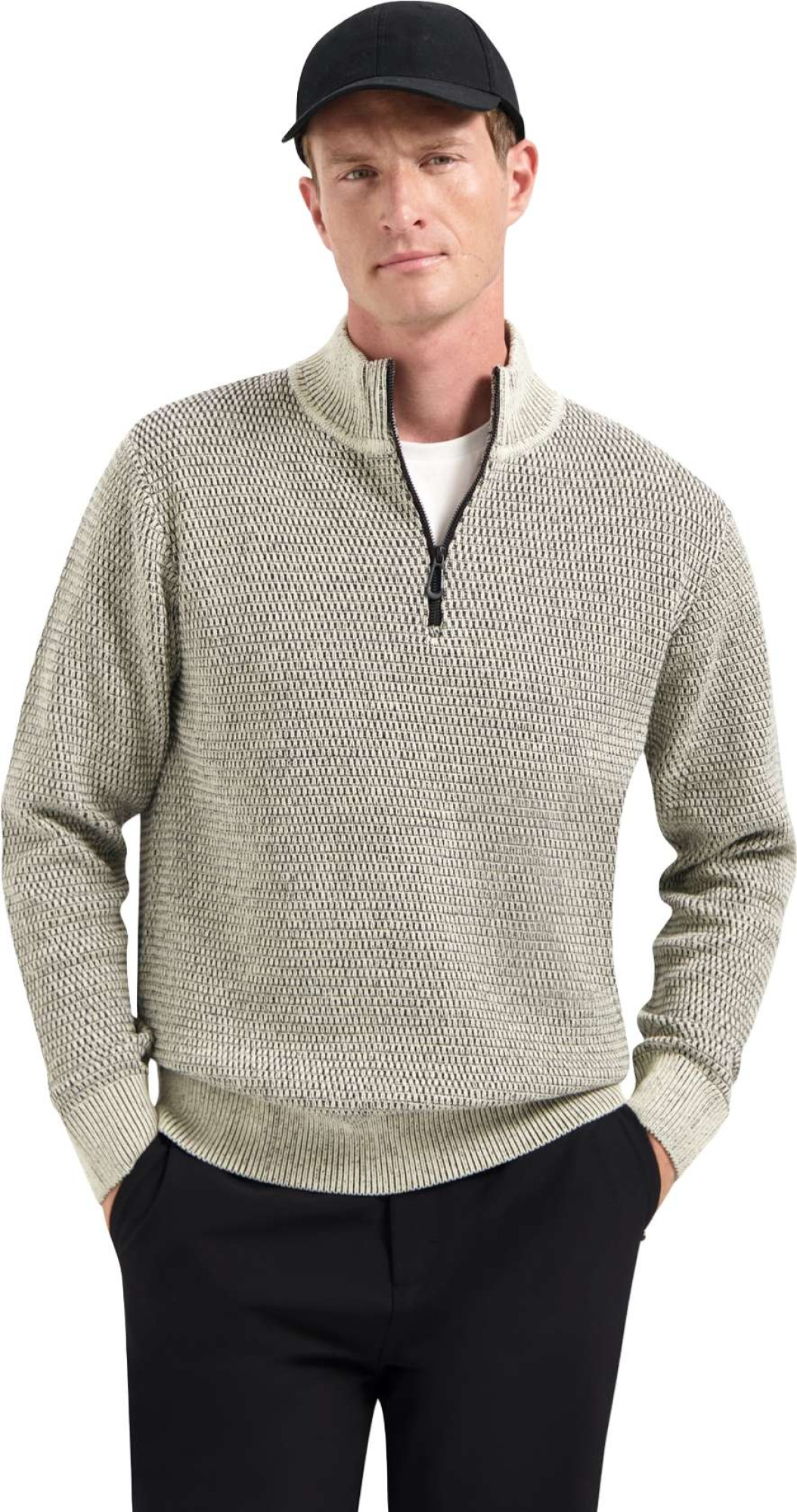 No Excess Pullover half zipper 2 coloured mel stone
