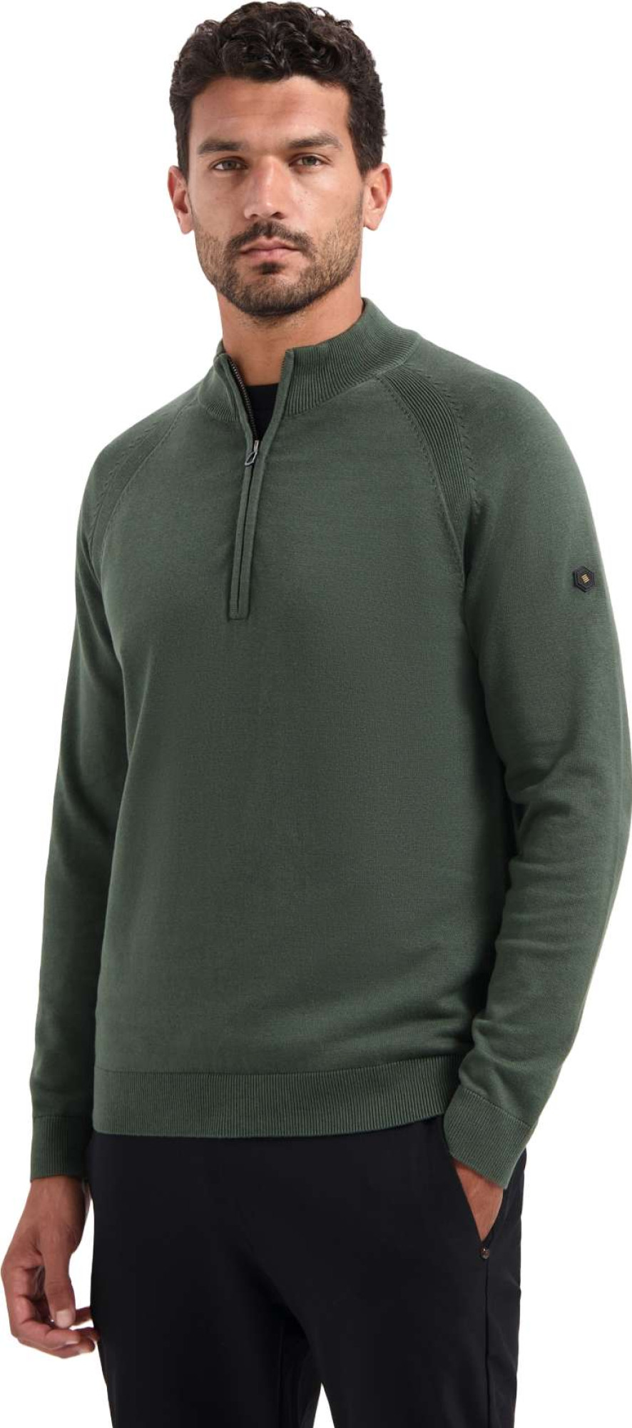 No Excess Pullover half zip high collar solid dark green