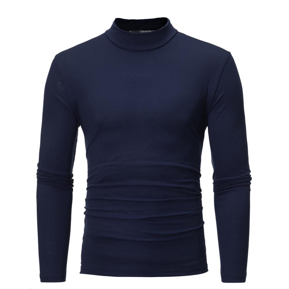 SSSN MEN Clothing Heren Lange Mouw Winter Effen Kleur Turtleneck Mannelijke Casual Regular-Fit Tops Blouse L marineblauwe kleur