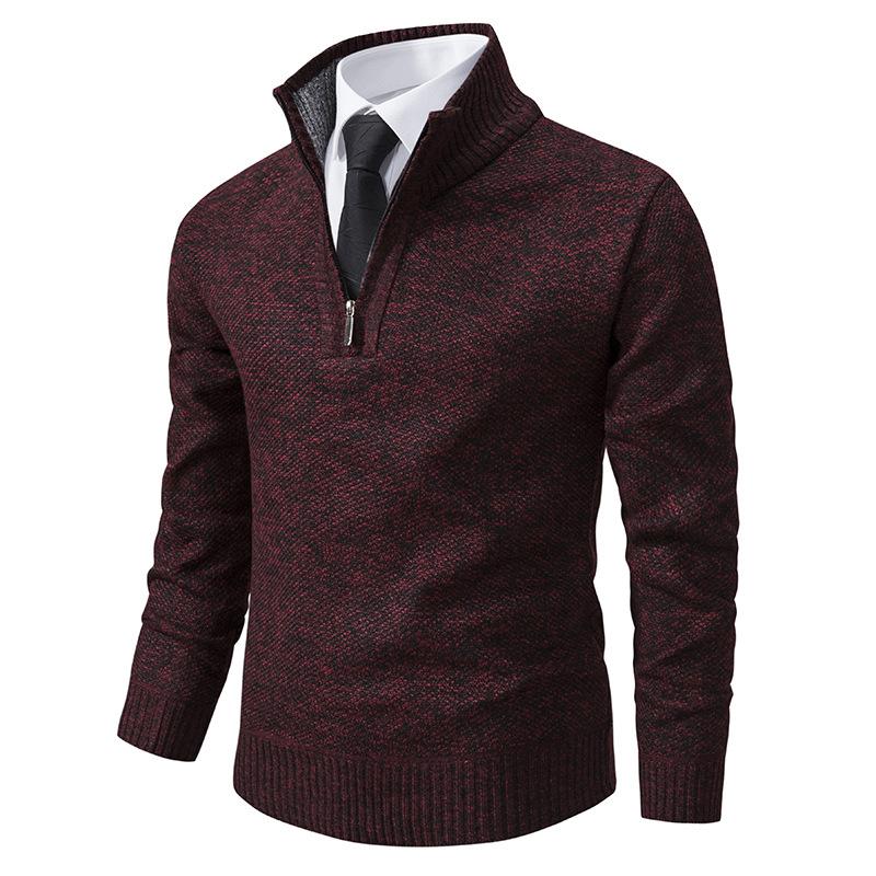 Cloth W Heren Pullover Herfst en Winter Trui Heren Effen Kleur Breiwerk Dikke Warme Casual Trui M wijnrode kleur