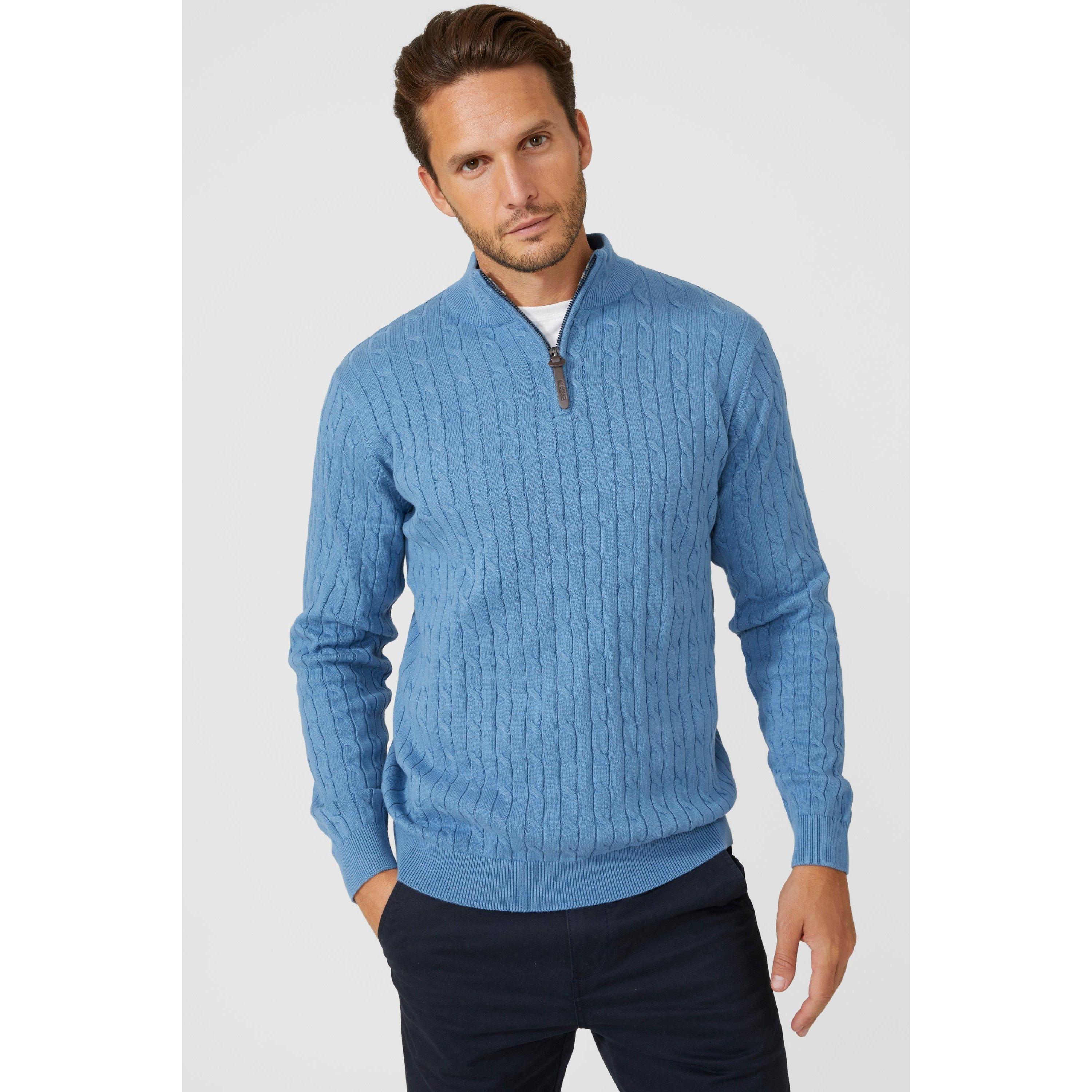 Pertemba FR - Apparel Maine heren kabelkatoenen trui met halve rits XXL blauw