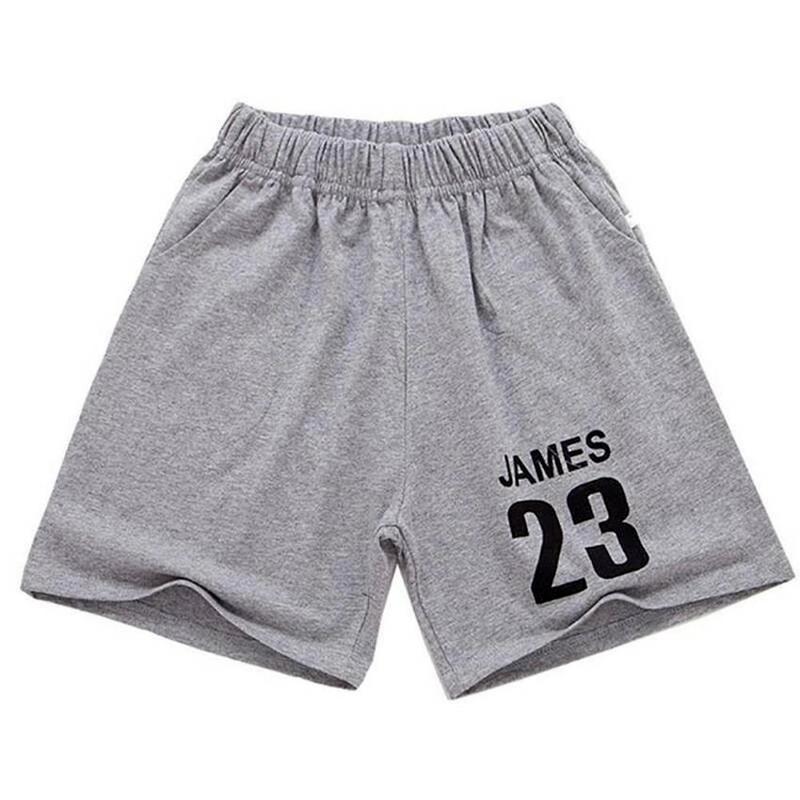 AngelClothing Kinderen Shorts Jongens Broeken Hardlopen Sport Korte Broeken Nummer Bedrukt Katoen Zomer Strand Kleding 100 grijs