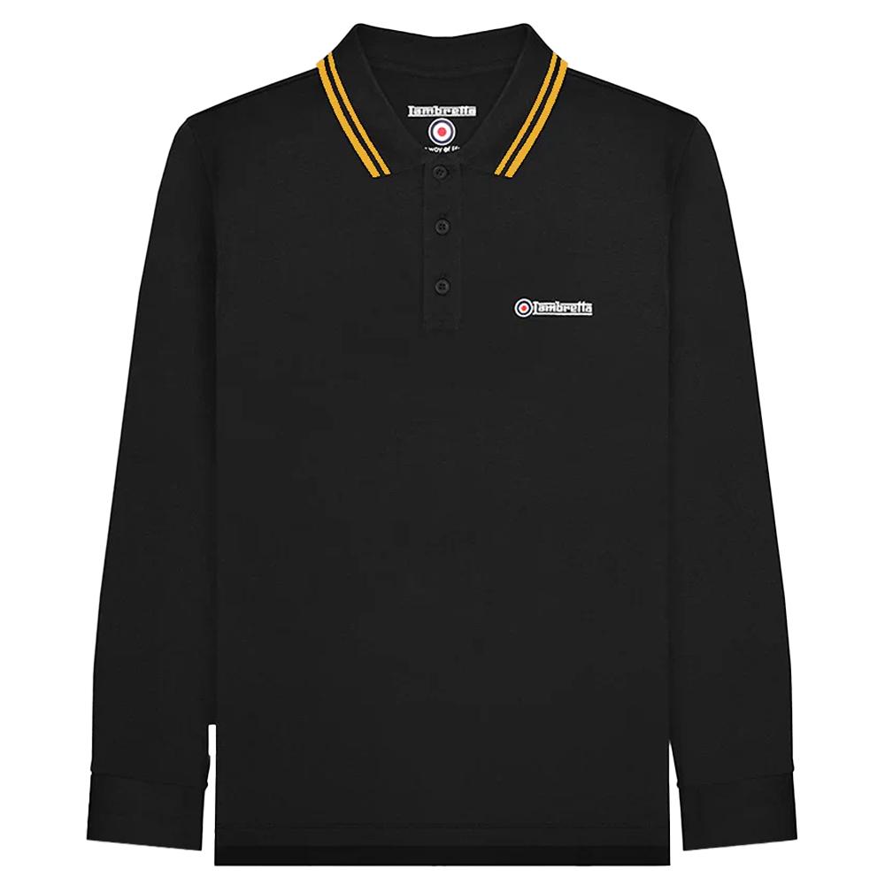 Lambretta Mens Tipped Long-Sleeved Polo Shirt XXL R zwart