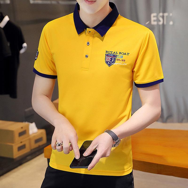 LAKER CC Zomer Heren T-shirt met korte mouwen Poloshirt Revers Geborduurd T-shirt met korte mouwen L geel