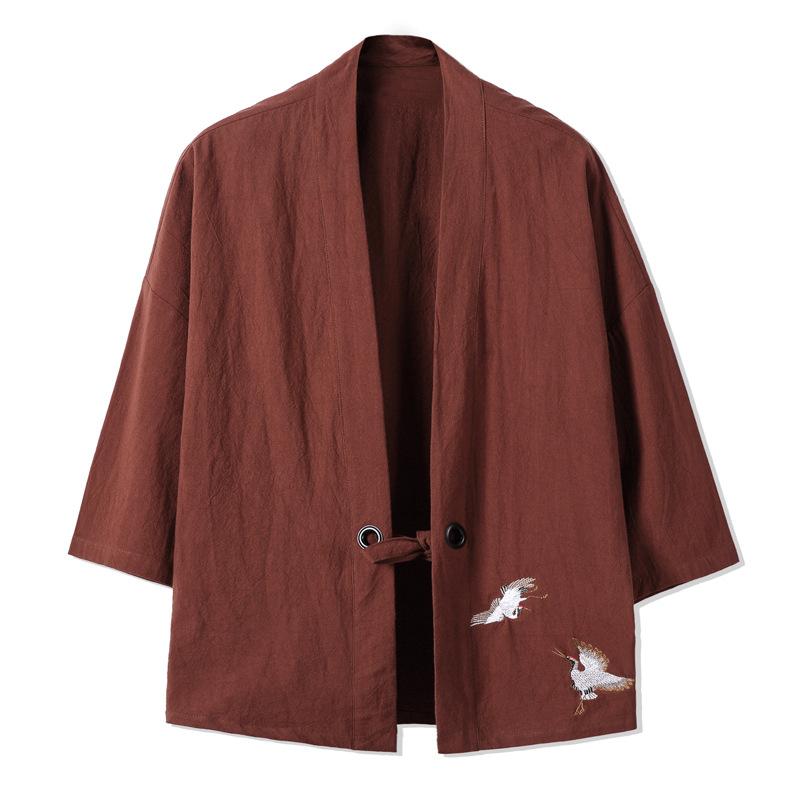 LAKER CC Borduurwerk Kimono Harajuku Japanse Stijl Plus Size Mannen Samurai Kostuum Kleding Cardigan Vrouwen Jas XXXXXL koffie