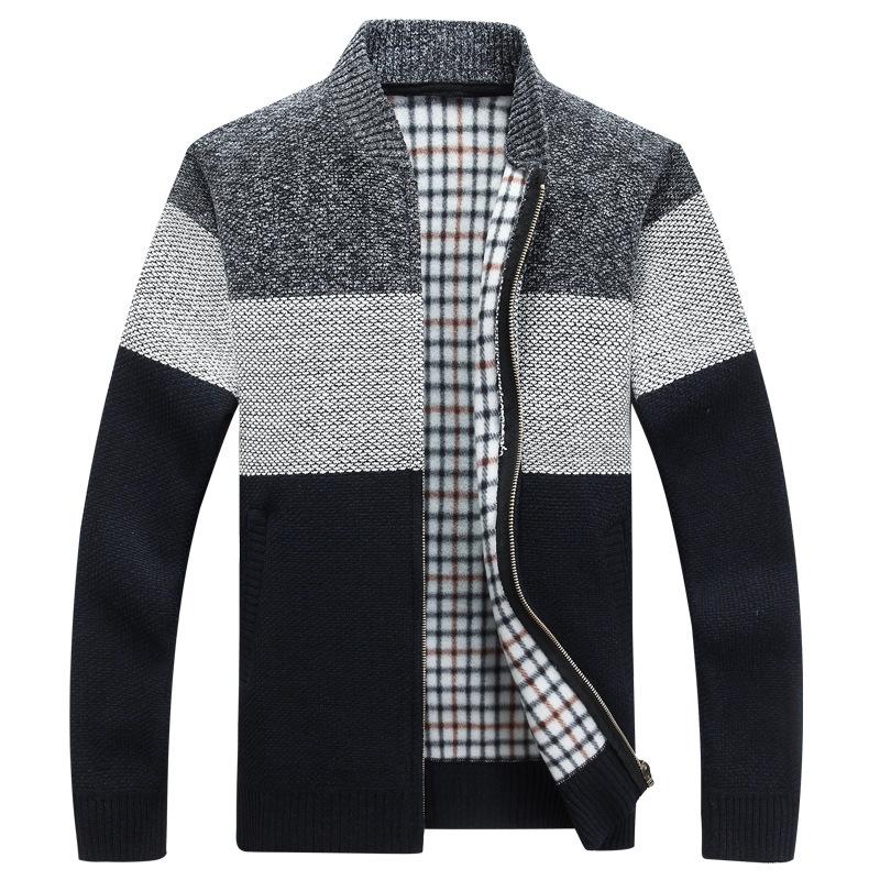LAKER CC Lente Winter Heren Cardigan Enkelrijs Mode Gebreid Plus Size Trui Stiksels Colorblock Opstaande Kraag Jassen Jassen M