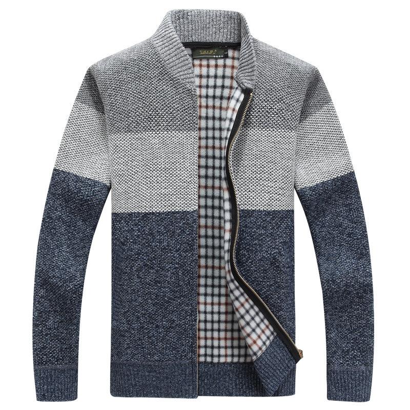 LAKER CC Lente Winter Heren Cardigan Enkelrijs Mode Gebreid Plus Size Trui Stiksels Colorblock Opstaande Kraag Jassen Jassen XXXL