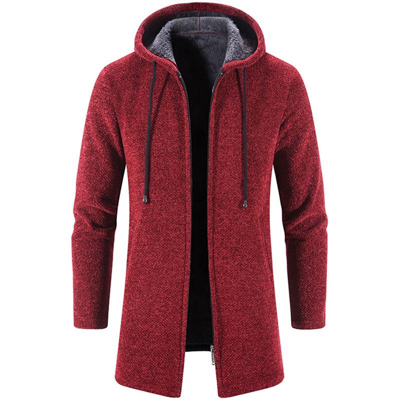 LAKER CC Winter Fleece Vest Mannen Dikke Capuchon Lange Sweaterscoat Mannelijke Warme Gebreide Trui Jassen Causale Hoodies Uitloper Kleding M wijnrode kleur