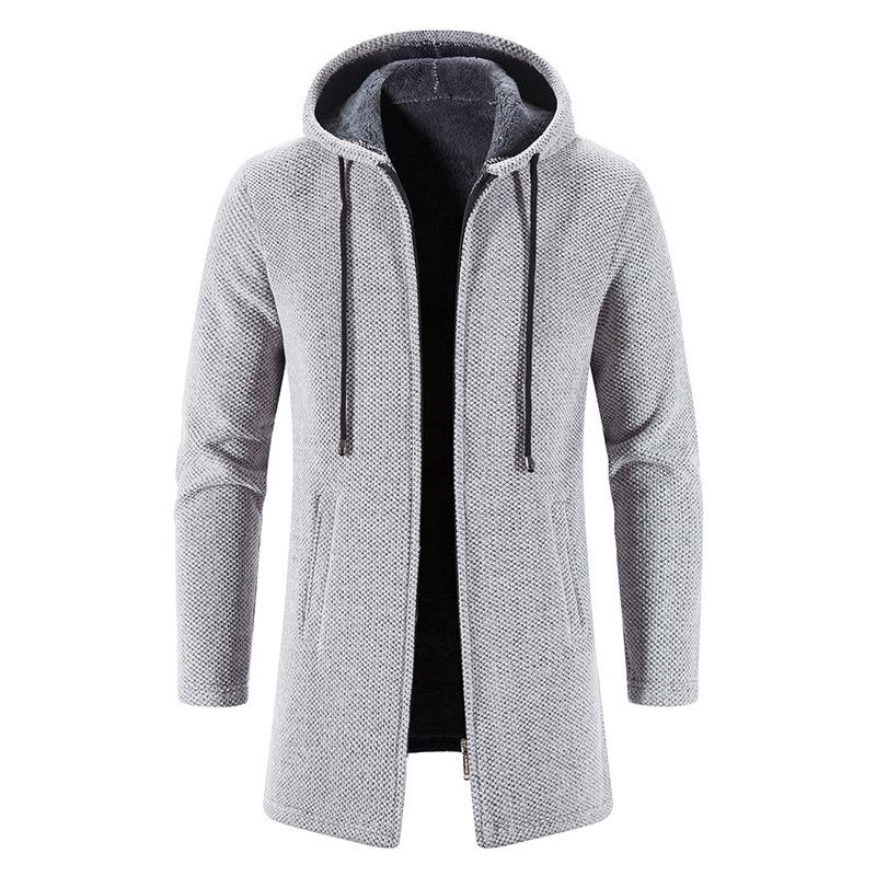 LAKER CC Winter Fleece Vest Mannen Dikke Capuchon Lange Sweaterscoat Mannelijke Warme Gebreide Trui Jassen Causale Hoodies Uitloper Kleding XXXXL lichtgrijze kleur