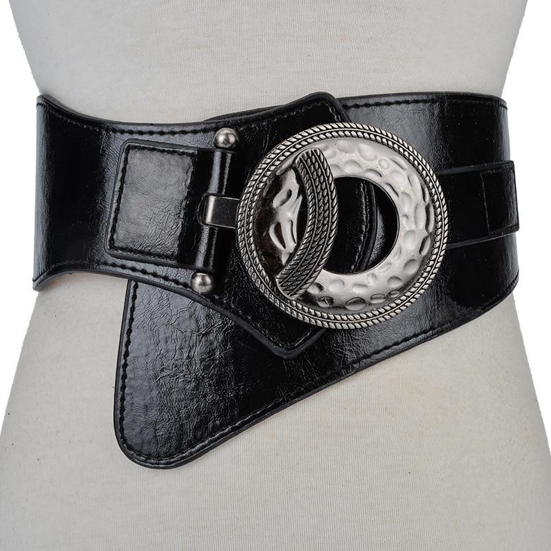 Safe guard Mode Ladie Vintage Check Stijl Taille Riem Super Brede PU + Koeienhuid Verstelbare Shirt Afslanken Corset Buikband Gordel Riem Vrouwen zwart