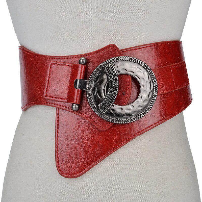 Safe guard Mode Ladie Vintage Check Stijl Taille Riem Super Brede PU + Koeienhuid Verstelbare Shirt Afslanken Corset Buikband Gordel Riem Vrouwen rood