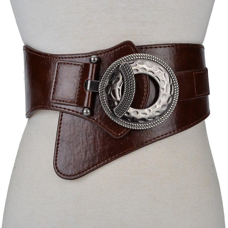 Safe guard Mode Ladie Vintage Check Stijl Taille Riem Super Brede PU + Koeienhuid Verstelbare Shirt Afslanken Corset Buikband Gordel Riem Vrouwen koffie