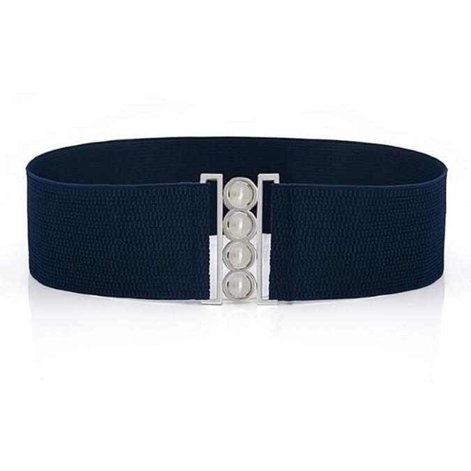 Small Dimple Vintage metalen elastische stretch gesp brede tailleband tailleband marineblauwe kleur