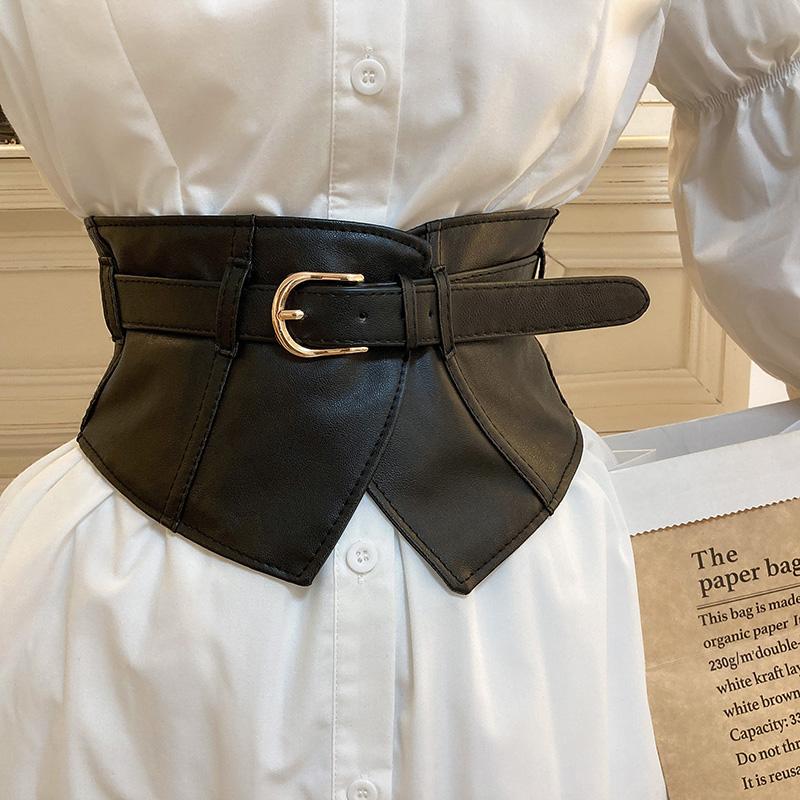 RU Dropship Klassieke gesp brede riemen zwarte elastische PU tailleband trendy korset riem klassieke jurk jas gordel voor vrouwen meisjes one size zwart