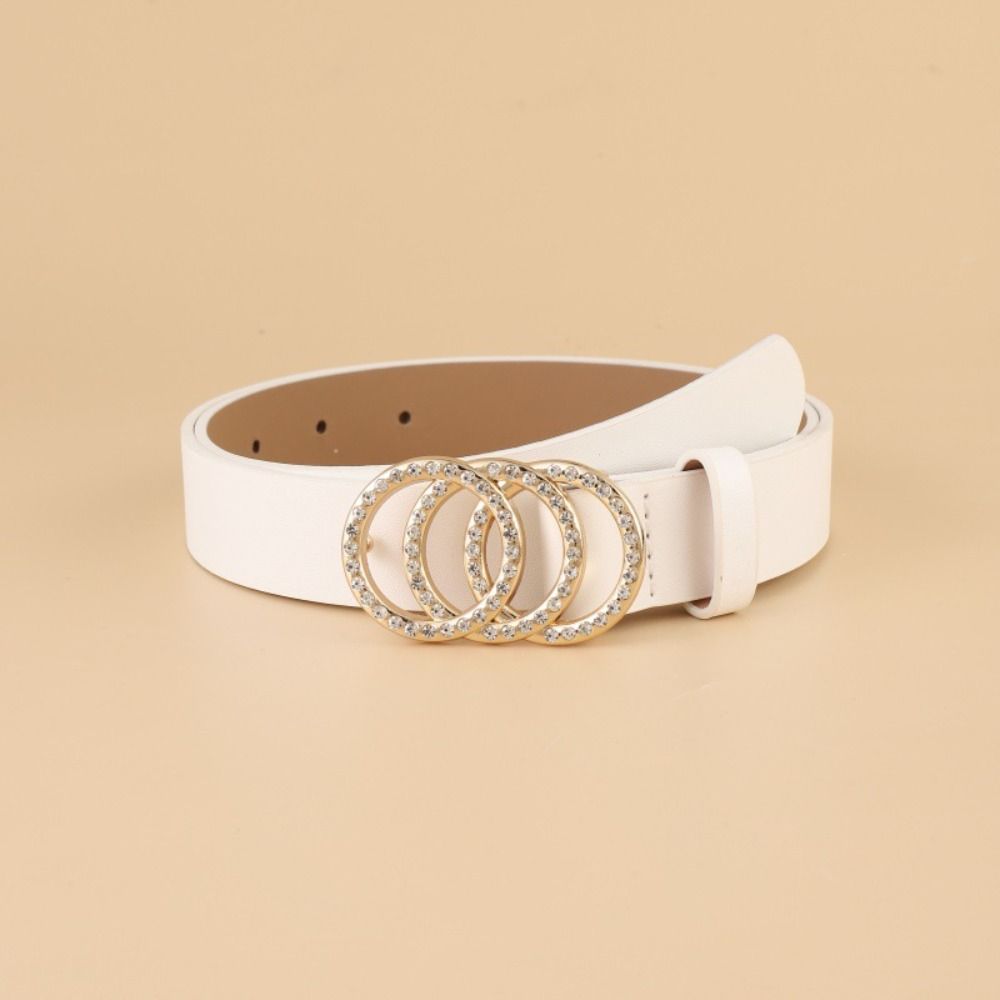 Tianran with Three Ring Rhinestone Slide Buckle Belt Luxury Design Thin Waist Strap  For Women