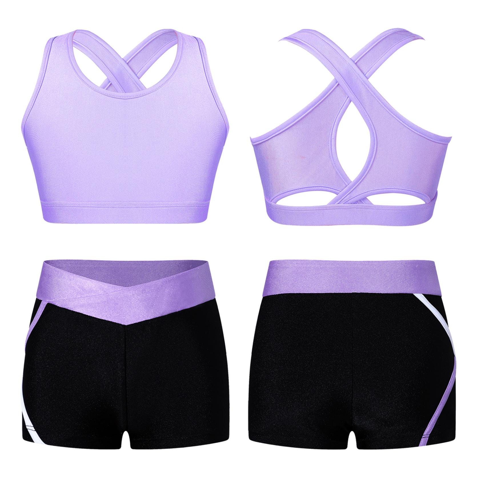 IEFiEL 2 Meisjesbikinitankiniset Tanktop Shorts Tweedelig sportpak Sportkleding Kinderballetshirt Sportset Danskleding 15-16 Years lavendel