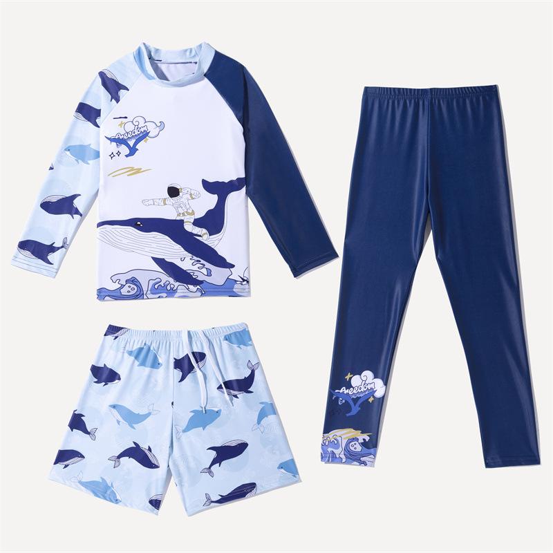 Haicospl New Children's Swimwear Boys' And Girls' Long-sleeved Trousers Three-piece Sun-resistant Quick-drying Suit Warm Swimming Suit For Children 140 wit