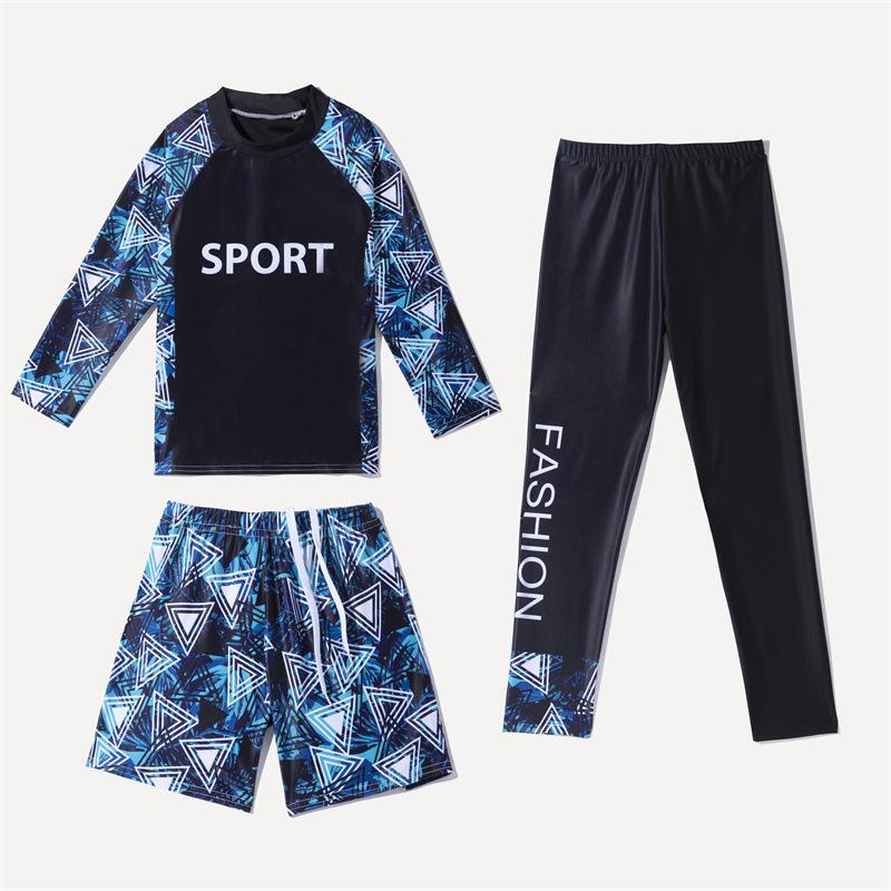 Haicospl New Children's Swimwear Boys' And Girls' Long-sleeved Trousers Three-piece Sun-resistant Quick-drying Suit Warm Swimming Suit For Children 140 blauw