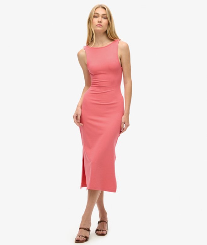 Superdry Jersey Midi-jurk met Gedraaide Achterkant Roze