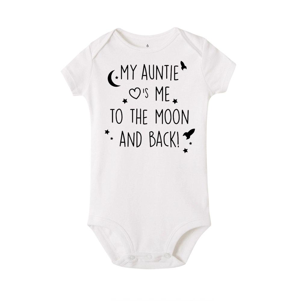 Jiangkao Pasgeboren baby katoenen romper mijn tante houdt van me brief print grappige baby bodysuit jumpsuit 3M wit