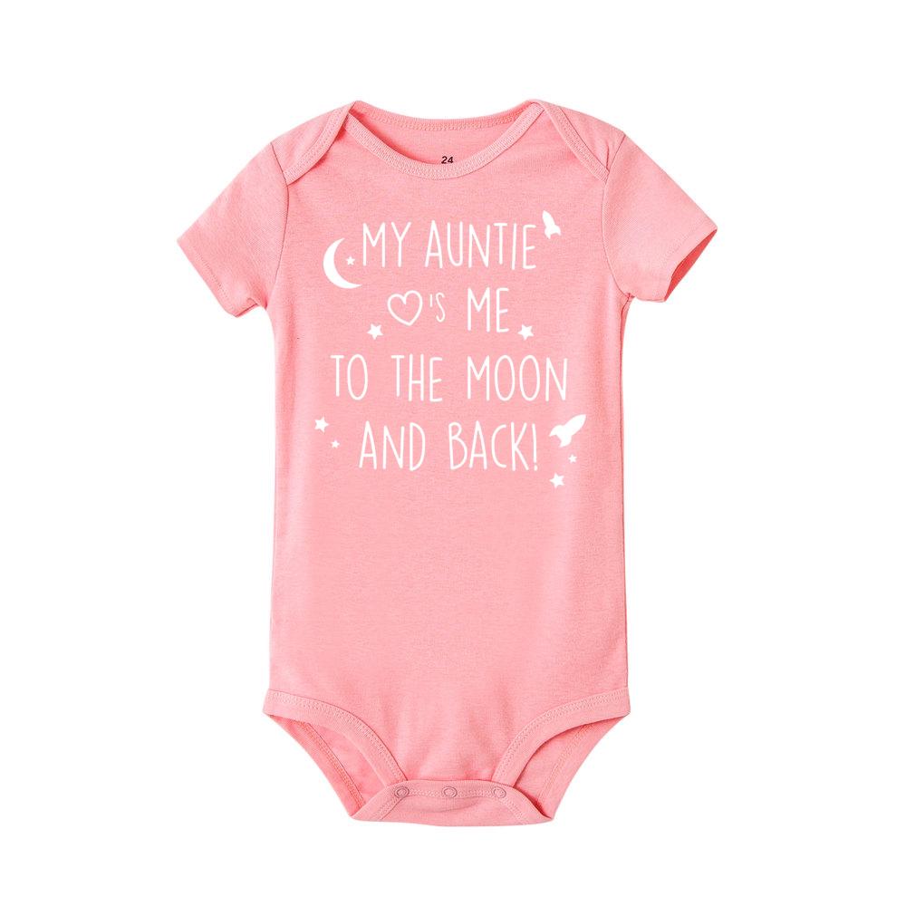 Jiangkao Pasgeboren baby katoenen romper mijn tante houdt van me brief print grappige baby bodysuit jumpsuit 9M roze/wit