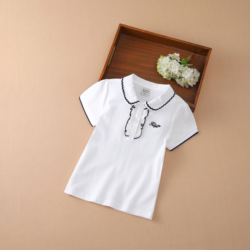 Kuyeebear Meisjes Polo Shirt Zomer Korte Mouwen Tops Kinderen Katoenen T-shirt Omslagkraag Kleding 4-12 Jaar Kinderen Schattige Kleding 160