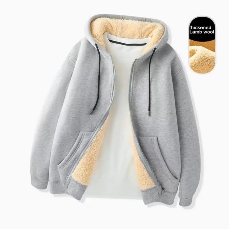 Garbword Trendy Sweatshirt Jas Voorzakken Warme Rits Lamswollen Jas Mannen en Vrouwen Winter Pure Kleur Pluche Gevoerde Cardigan Hoodie Maat S-5XL 5XL