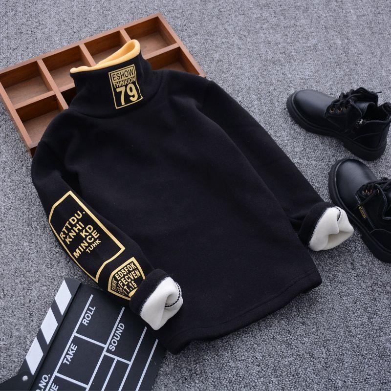 Fluffy Herfst Winter Mode Hoodies Koreaanse Kids Jongen Warme Coltrui Sweatshirts Jongens Brief Trui Truien High Street Pluche Tienerjongens Uitloper 150cm zwart