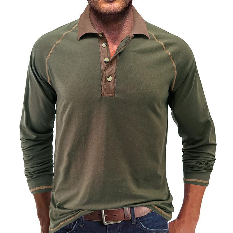 Phoca largha Men’s Long Sleeve Polo Shirts Relaxed Fit Casual Work Golf Polos Classic Collared T-Shirts Buttons Breathable Moisture Wicking Henley Tops Tees Male L