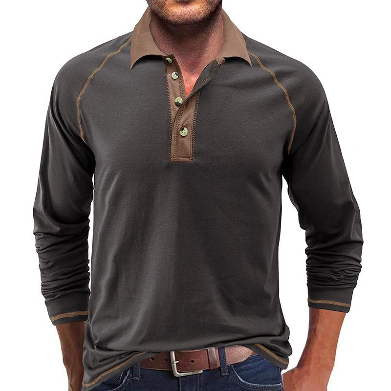 Phoca largha Men’s Long Sleeve Polo Shirts Relaxed Fit Casual Work Golf Polos Classic Collared T-Shirts Buttons Breathable Moisture Wicking Henley Tops Tees Male S donkergrijze kleur