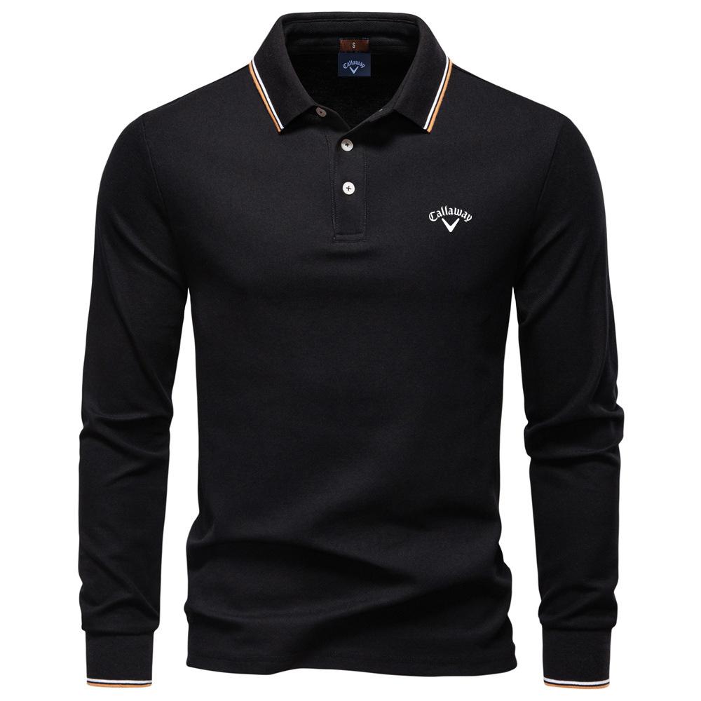 Lixin12 Callaway 2025 Autumn New Embroidery Men's Long Sleeved Polo Shirt, Solid Color Men's Top with Lapel, Versatile Polo Shirt for Men XL