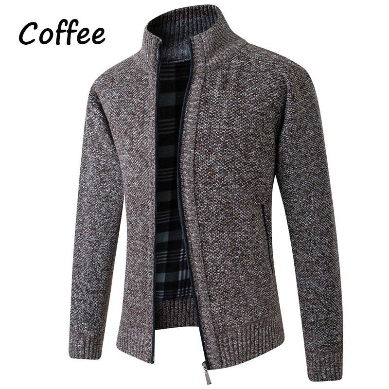 LAKER CC Casual gebreid vest voor heren, slim fit fleece, dik gebreid vest met volledige ritssluiting, winteruitloper 4XL koffie