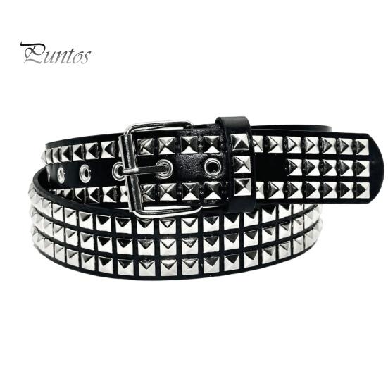 Puntos Womenswear Punk Rock Rivet Riem Studded Riem Grommet Draden Riem Vierkante Klinknagels Piramide Metalen Inlays Verstelbare Banden Imitatie Leren Riem 110cm A