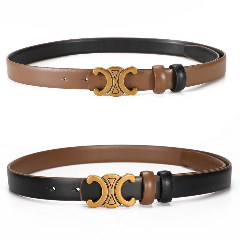 L.RIDING PULO Genuine Leather Belt for Women with Skirt and Trousers, Women's Fashion Decorative Belt, Women's Versatile Double-sided Trouser Belt