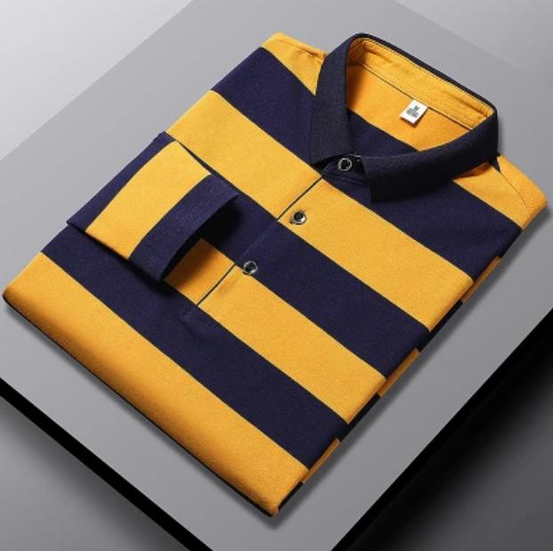 Jianchi.C Clothing Katoenen gestreept overhemd voor mannen van middelbare leeftijd, T-shirt met lange mouwen voor mannen van middelbare leeftijd, ST-shirt L