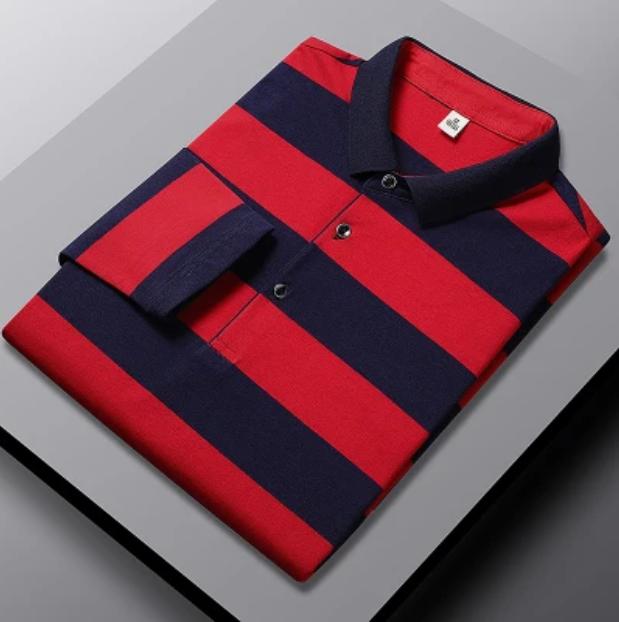 Jianchi.C Clothing Katoenen gestreept overhemd voor mannen van middelbare leeftijd, T-shirt met lange mouwen voor mannen van middelbare leeftijd, ST-shirt L