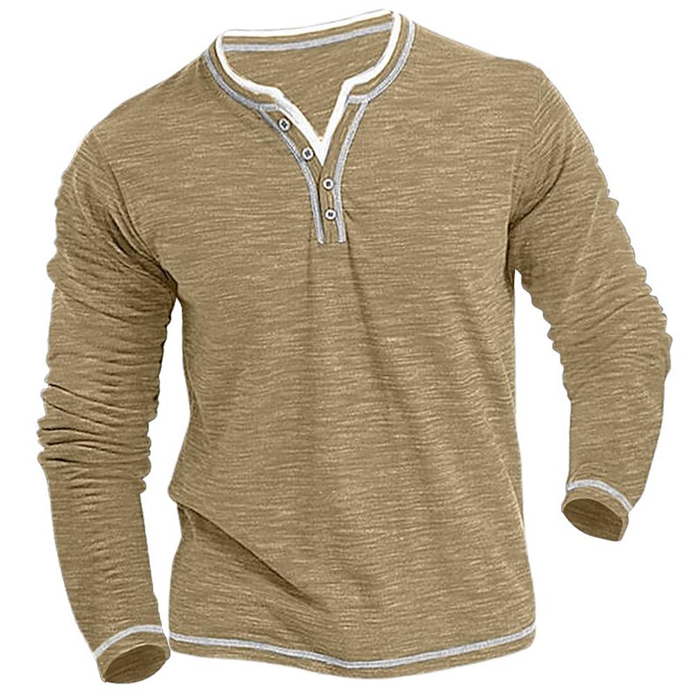 LAKER CC Heren Henley T-shirt met lange mouwen en V-hals Knopen Casual blouseoverhemden Tops XXXL