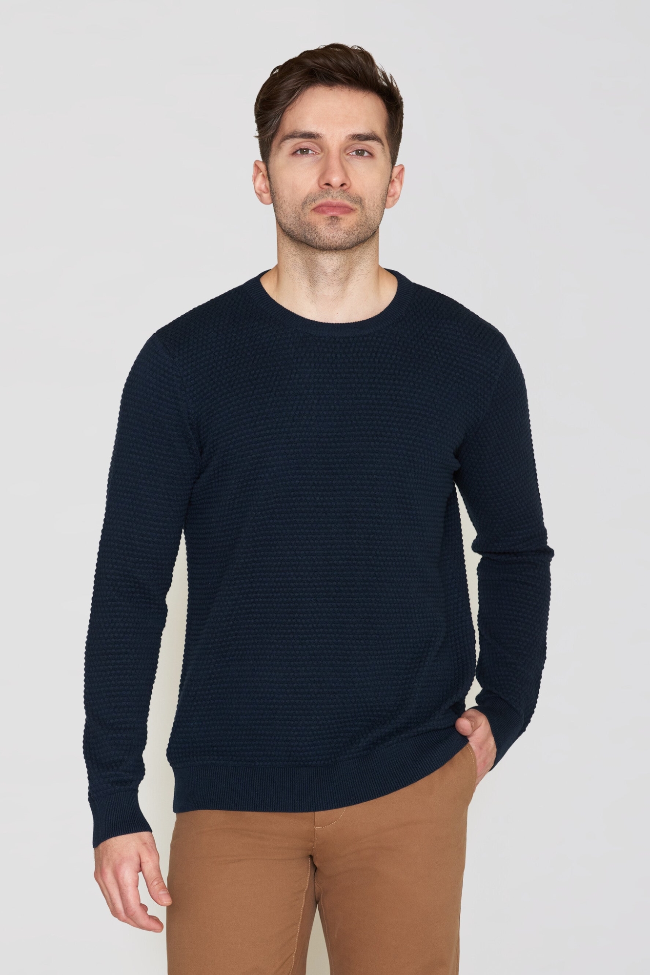 KnowledgeCotton Apparel Herren vegan Strickpullover Vagn Bubble Crew Neck Total Eclipse Navy