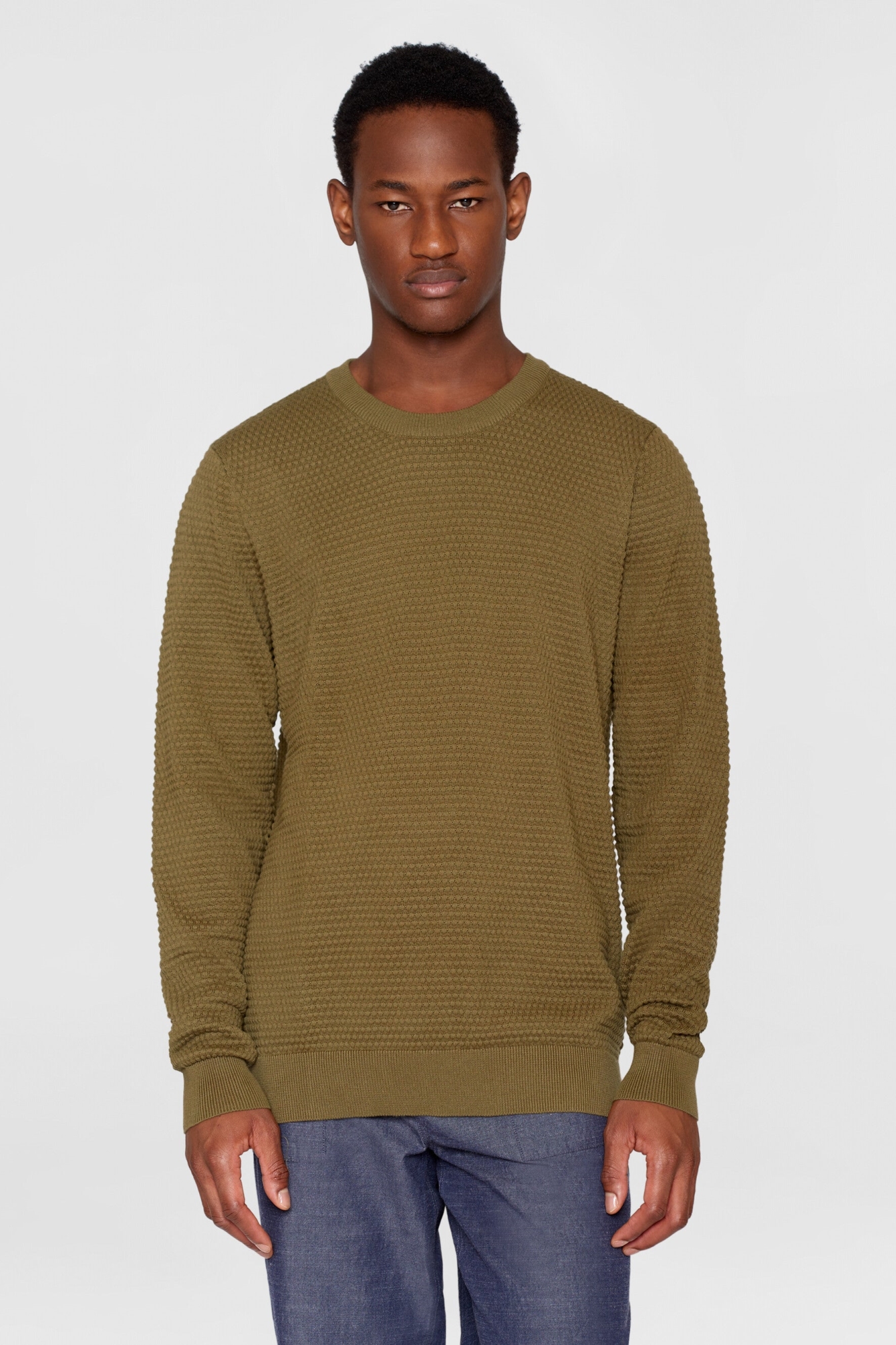 KnowledgeCotton Apparel Herren vegan Strickpullover Vagn Bubble Crew Neck Burned Olive