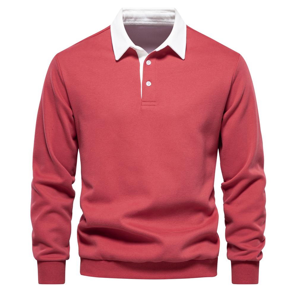 AIOPESON Men Fashion 2023 Nieuwe herfstmodeontwerp Polohals-sweatshirts voor heren Casual en sociale kleding Kwaliteit katoenen herensweatshirts XXL 95-105 kg rood