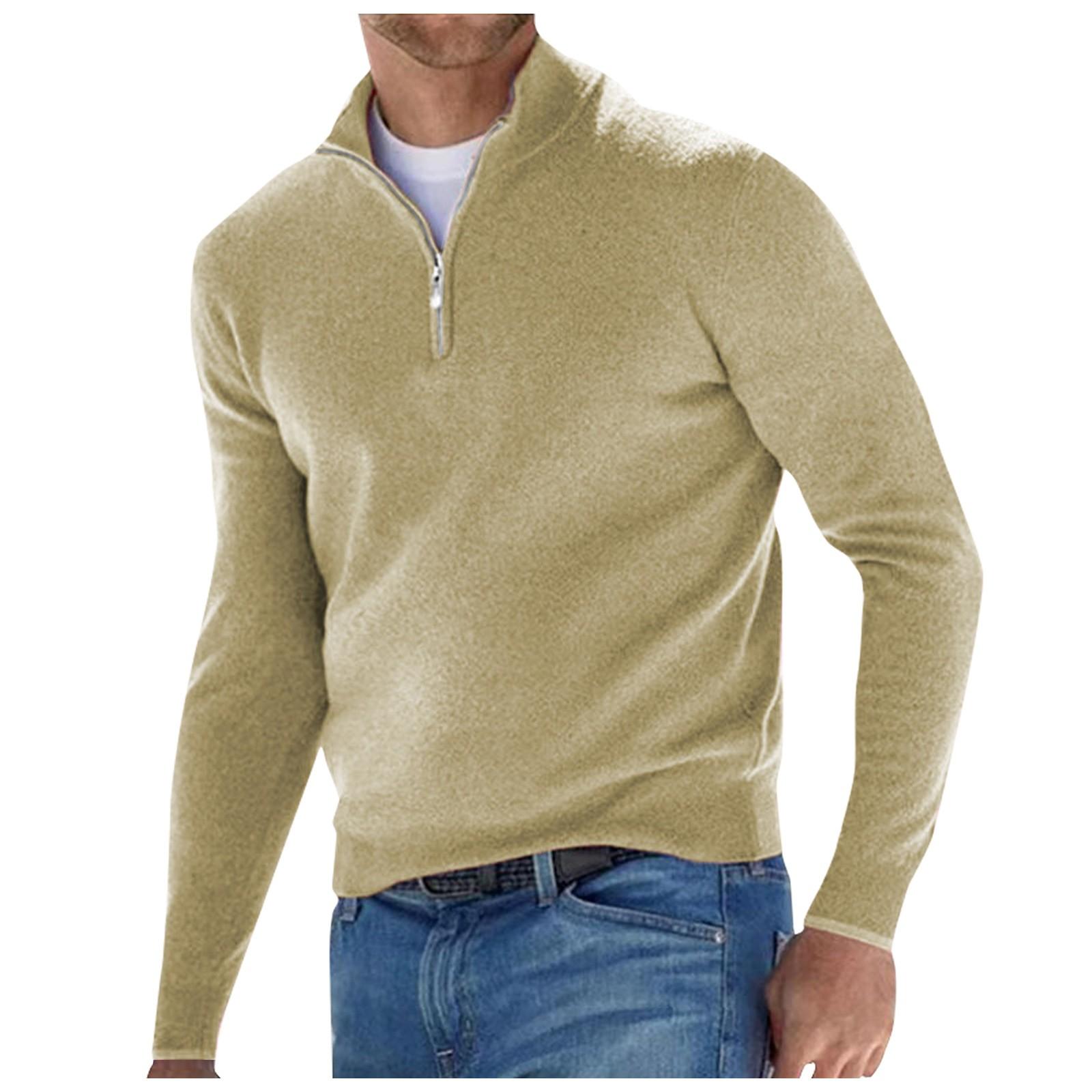 Glasses Nieuwe herfst lange mouwen pluche rits V-hals heren casual top poloshirt M kaki